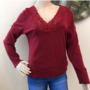 Ralph Lauren Burgundy Lace V-Neck Blouse
